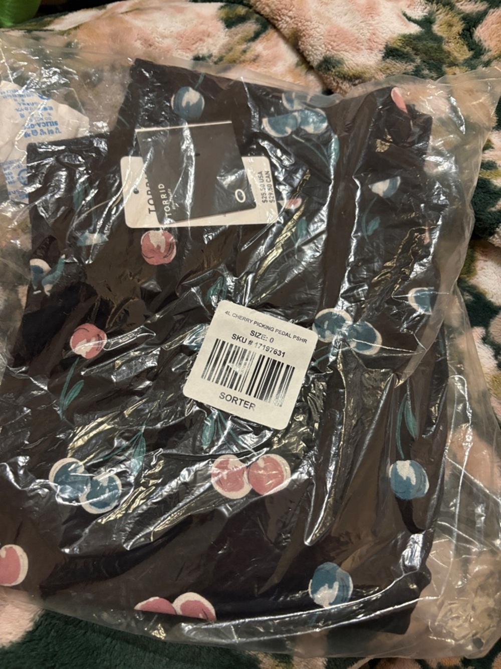torrid Black Top with Pink & Teal Cherry Print